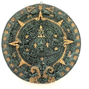 Aztec Sun Calender Intricate Green and Gold Wall Decor